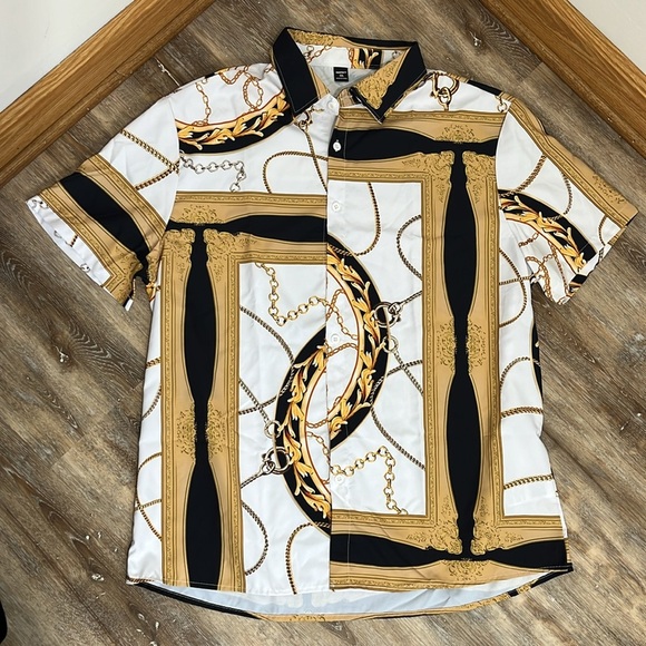 Shein Men's Manfinity Chain Print Shirt & Short Set Size XXL Resortwear Vacation - Picture 2 of 16
